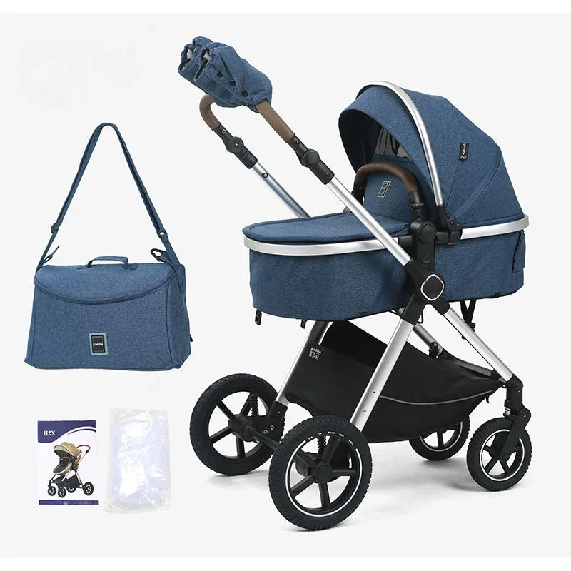 2-in-1 baby stroller, high landscape stroller, one click folding, can sit or lie down, comes with a mommy bag and warm gloves