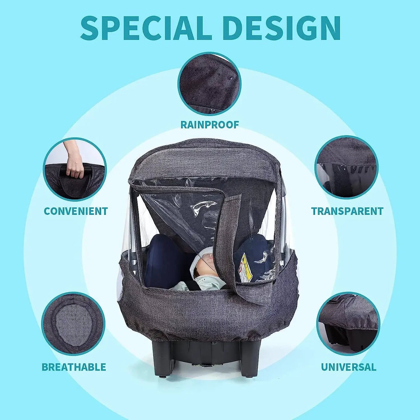 Waterproof Universal Size Breathable Car Safety Seat Stroller Accessories Rain Cover Infant Baby Stroller Rain Cover