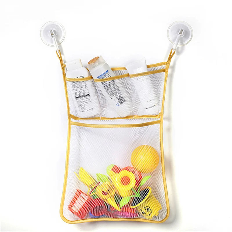 Multiuse Mesh Bath Toy Organizer Lightweight Strong Kids Bath Tub Toy Holder Basket Dual Layers Toddler Shower Caddy Hanging Bin