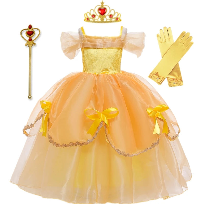 Girls Belle Princess Dress for Girls Beauty and The Beast Cosplay Children Birthday Party Prom Dress Kids Halloween Costumes