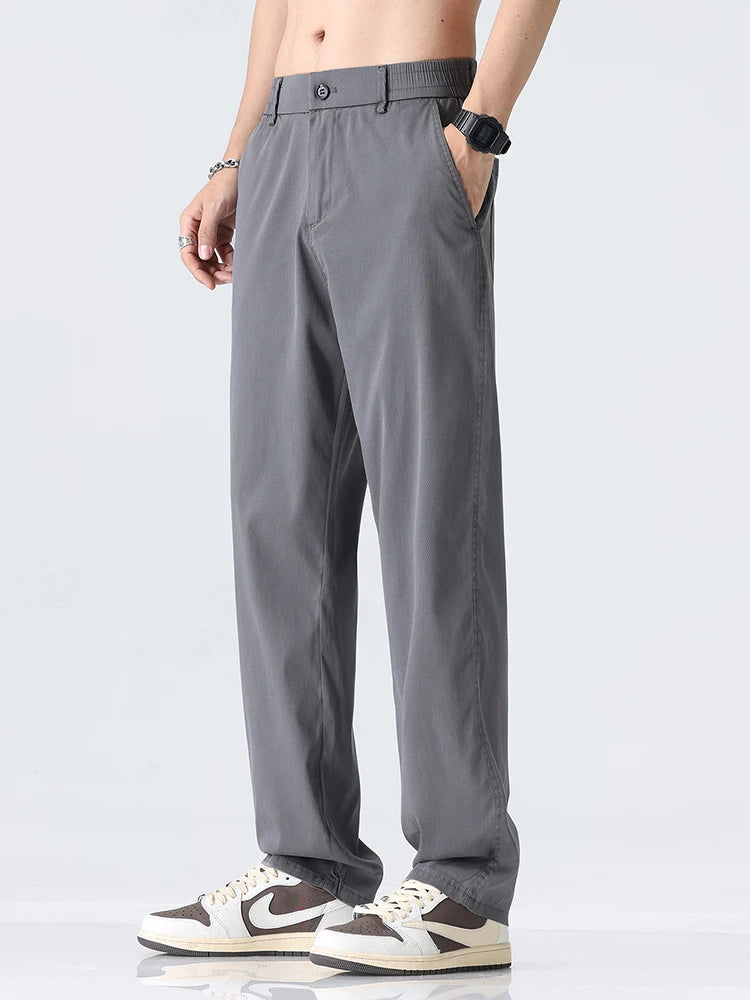 Coffee Ultra-thin Wide Pants Men Lyocell Fabric Breathable Soft Straight Casual Trousers Loose Simple Male Sweatpants