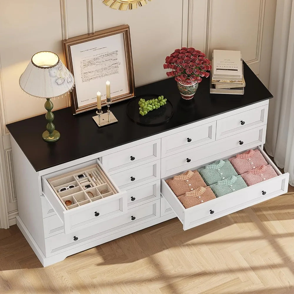 10 Drawers Dresser, Large Drawers White Dresser for Bedroom, Wood Dressers & Chest of Drawers for Bedroom, Living Room