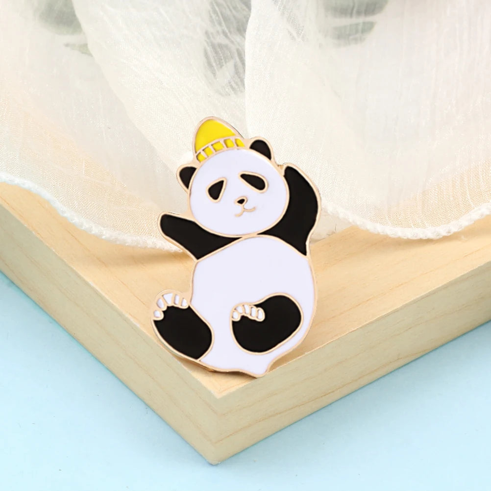 Smiling Panda Enamel Lapel Pins Funny Bubble Tea Animal Brooch Cute Pandas Backpack Badge Clothes Jewelry Gifts for Kids Friends