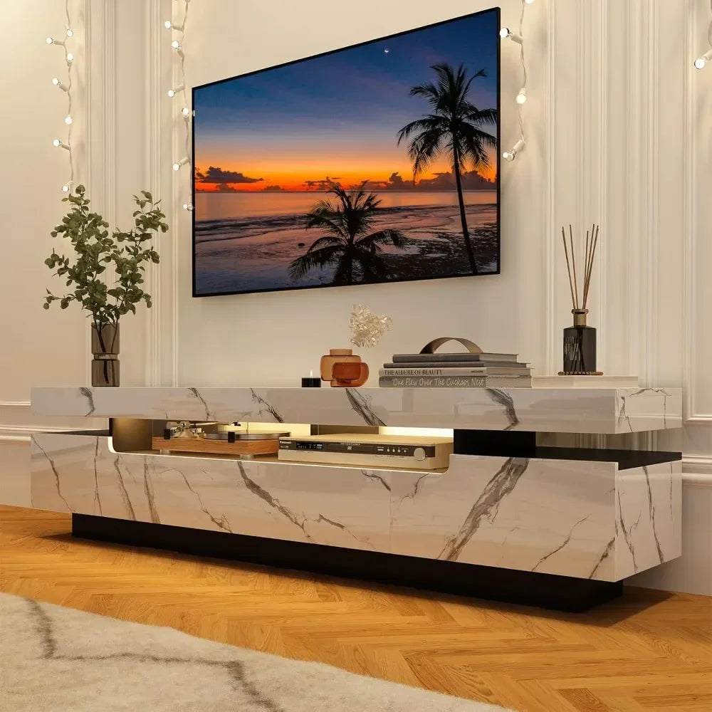 70in TV Cabinet for 75/80 Inch, High Gloss Entertainment Center with Storage Drawer,APP RGB Light, TV Stand