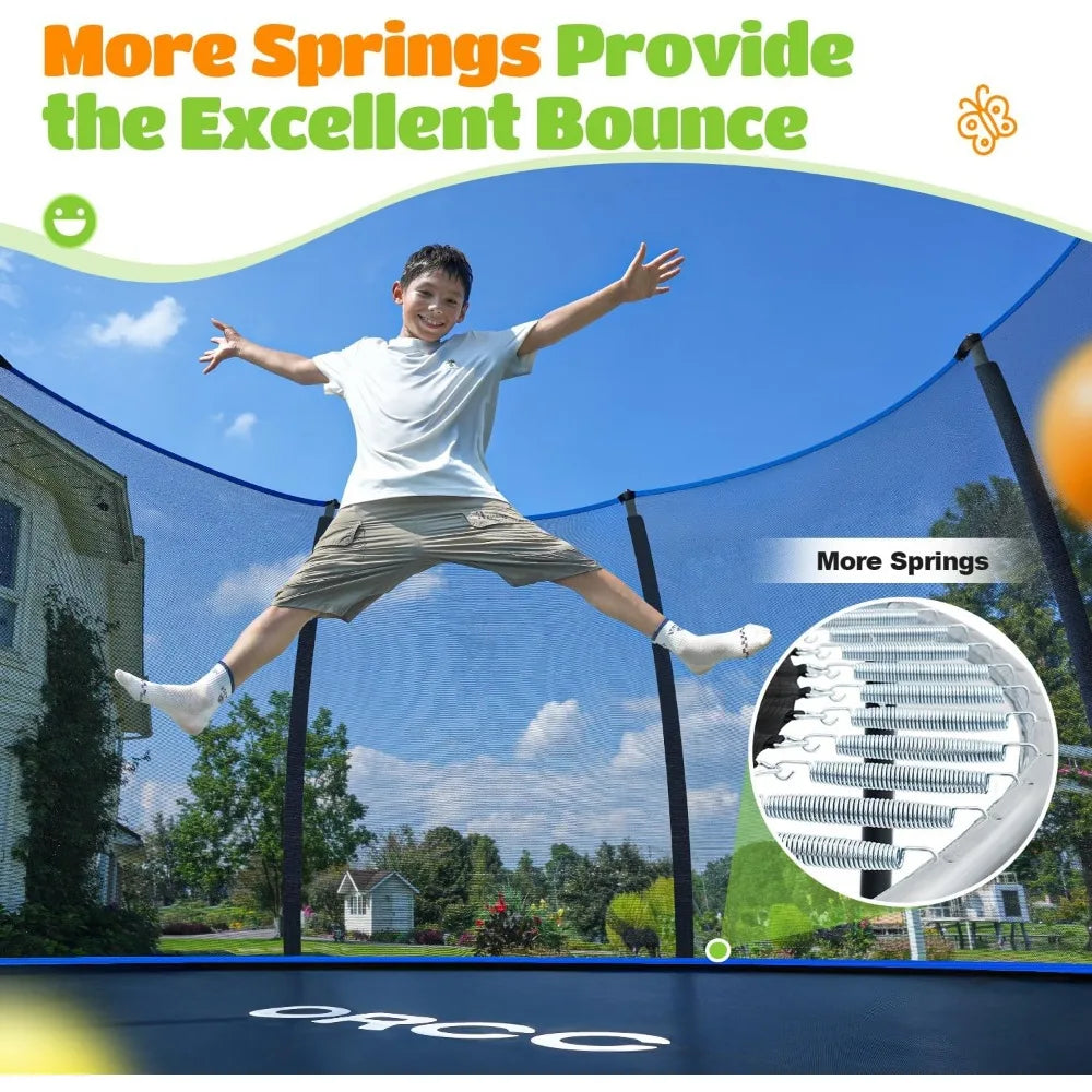 Capacity Trampoline  with Basketball Hoop Water Sprinkler Spiral Ground Stakes Outdoor Yard Trampolines for Kids Adults