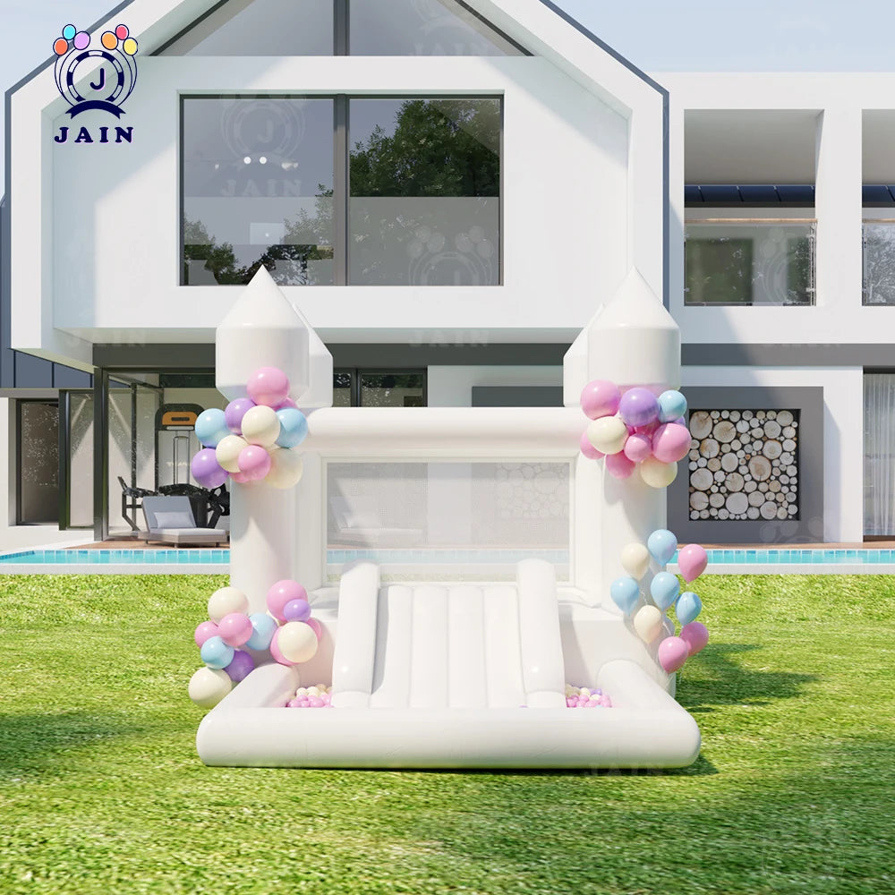 Fast Shipping White Bounce House Inflatable Trampoline with Blower, White Bouncy Castle for Kids Birthday Party Events