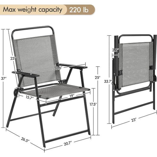 Outdoor Patio Chairs Set of 4, Folding Patio Chairs with Metal Frame, Armrests, Portable Dining Chairs for Camping, Lawn, Garde