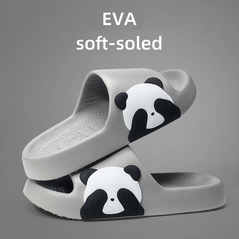 Cute Panda print women's slippers Creative non-slip bathroom slippers Couple home slippers Comfortable soft soled fun slippers