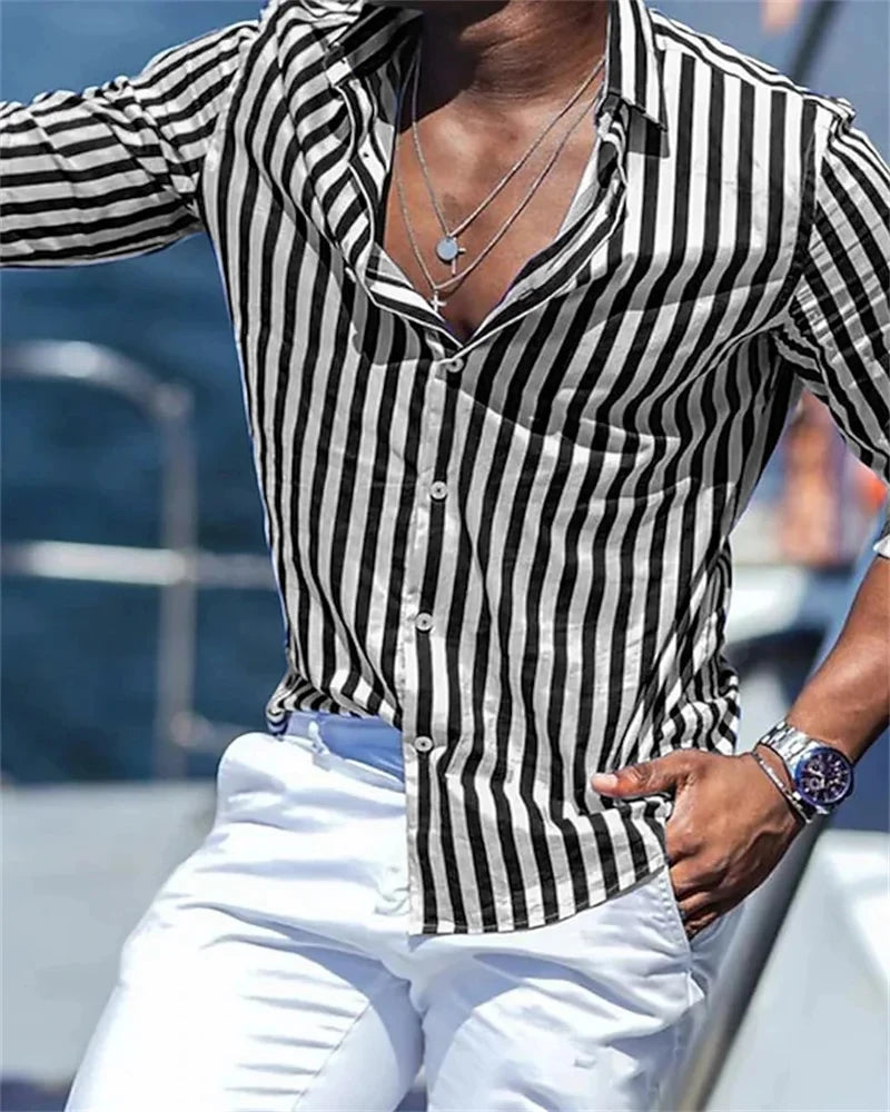 Summer New Men's Shirt Long Sleeve Striped Print Top Men Casual blouse Luxury Men's Wear Hawaiian Elegant Classic Fashion S-6XL