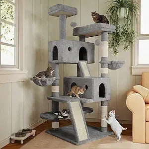 MUTICOR 66 Inches Multi-Level Large Cat Tree Tower for Indoor Big Feline/Cozy Plush Perches/Condo/Sisal Scratching Posts/Hammock