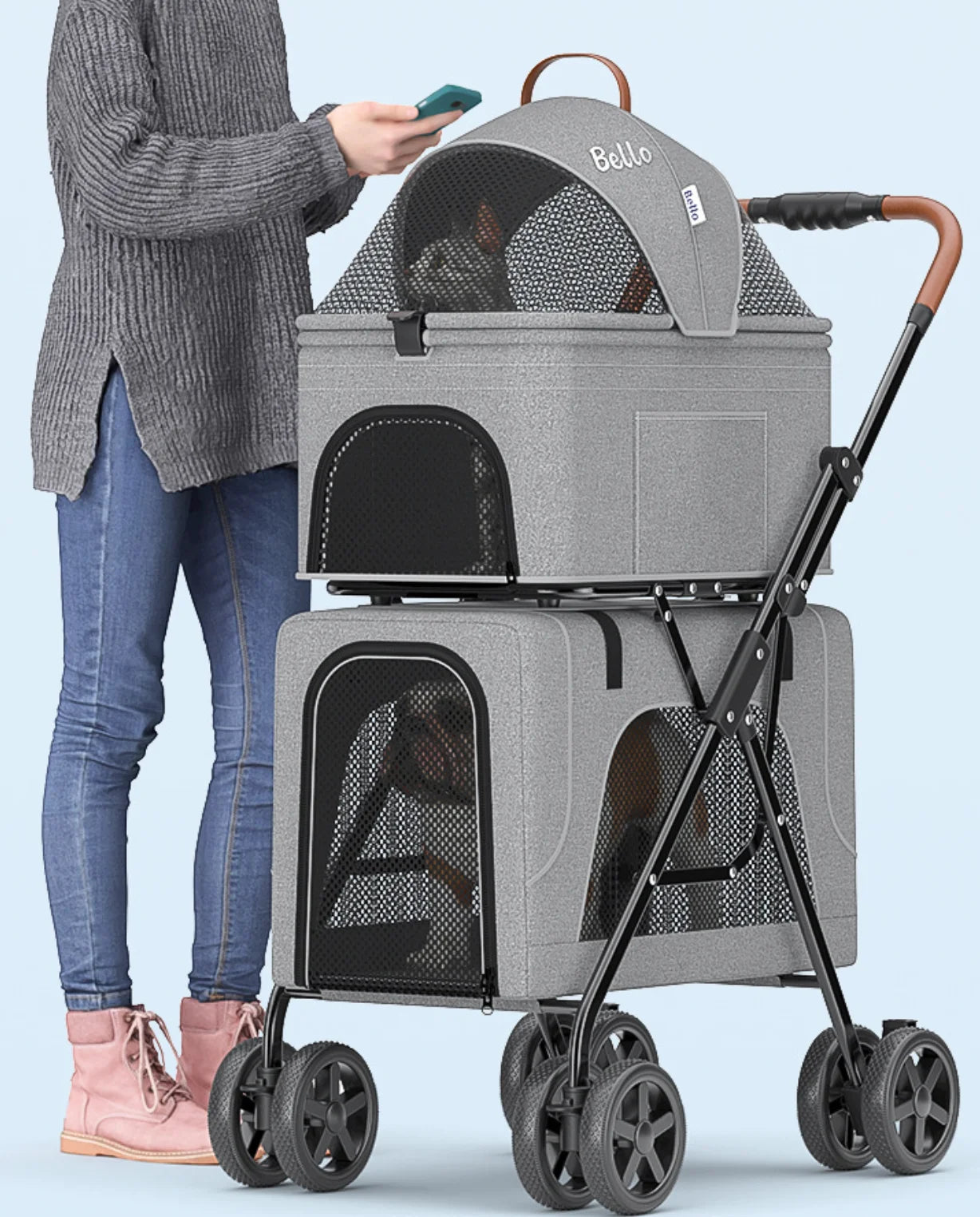 Factory Supply Lightweight Foldable Double Decker Pet Carrier Pet Travel Stroller Suitable for dogs and cats