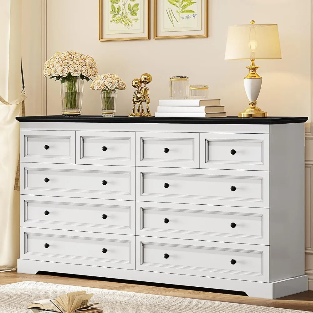 10 Drawers Dresser, Large Drawers White Dresser for Bedroom, Wood Dressers & Chest of Drawers for Bedroom, Living Room