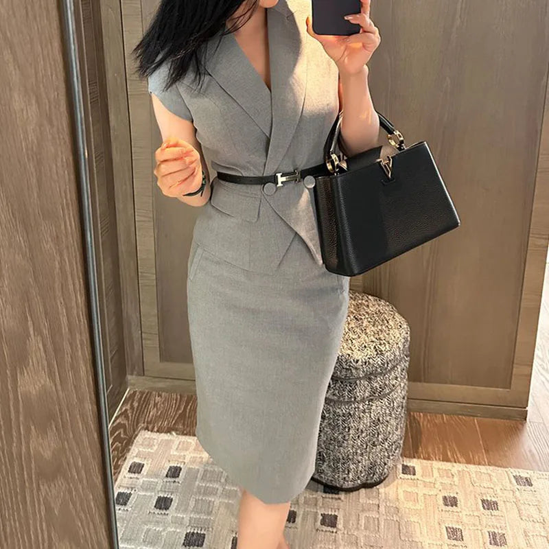 Suit skirt women's summer new professional dress slim fashion short sleeve suit slim skirt two-piece suit