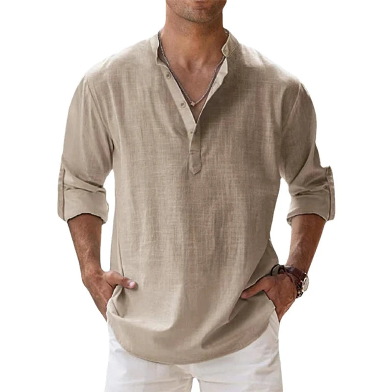 New Cotton Linen Shirts for Men Casual Shirts Lightweight Long Sleeve Henley Beach Shirts Hawaiian T Shirts for Men