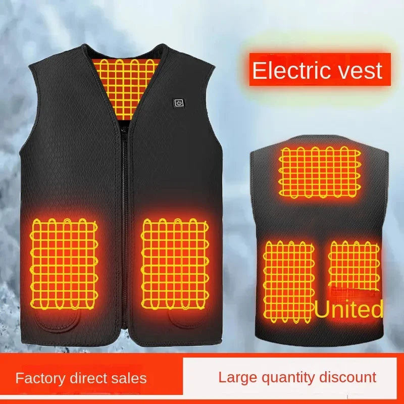 Men Autumn Winter Smart Heating Cotton 5 Area Vest Heated V Neck Vest Women Outdoor Flexible Thermal Winter Warm Jacket M-4XL