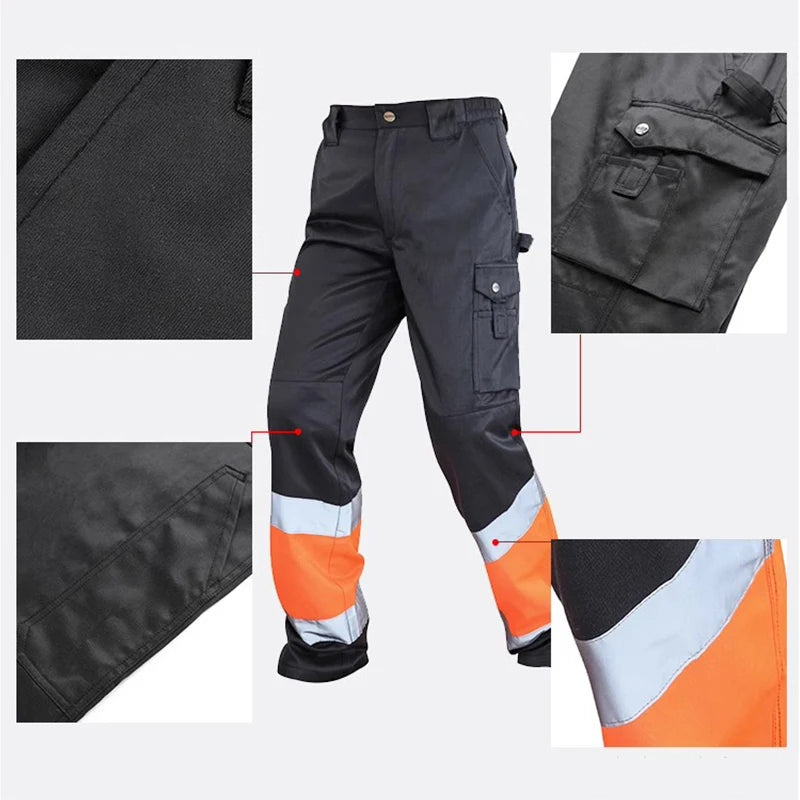 Work Pants Men Construction with Functional Pockets Cargo Pants Man Reflective Striped Hi Vis Workwear High Visibility Clothing