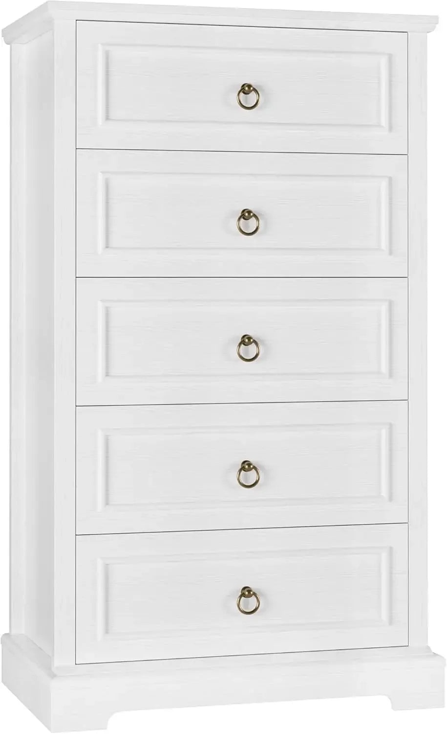 Dresser for Bedroom, 44" Tall Dresser with 5 Drawers, White Chest of Drawers with Storage, Modern Farmhouse Wood Dresser