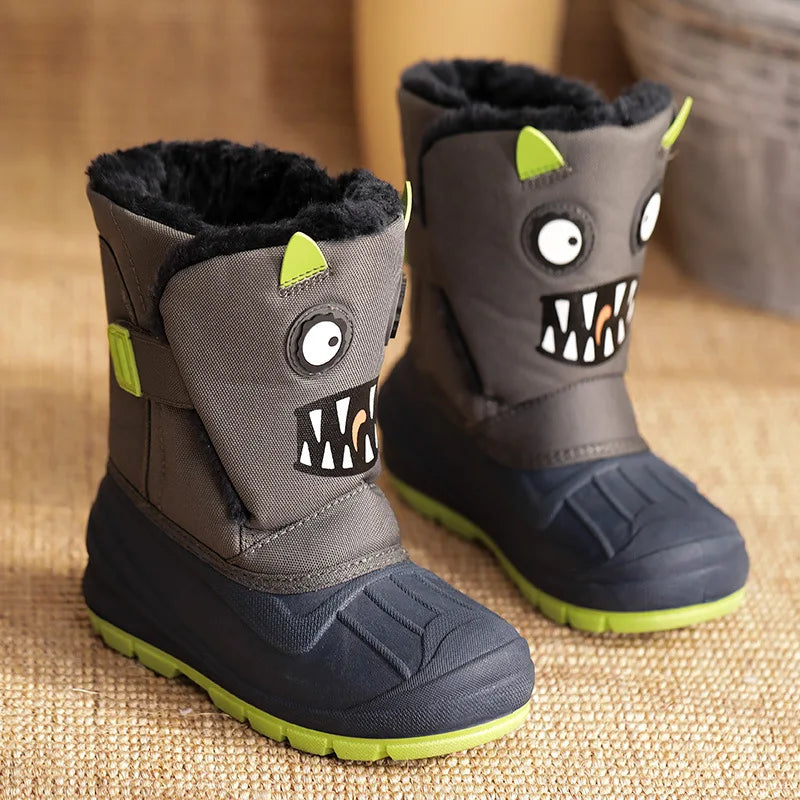 Winter Children Snow Boots Girls High-top Princess Boots Boys Anti-kick Thicken Cotton Shoes Baby Soft Waterproof Cartoon Boots