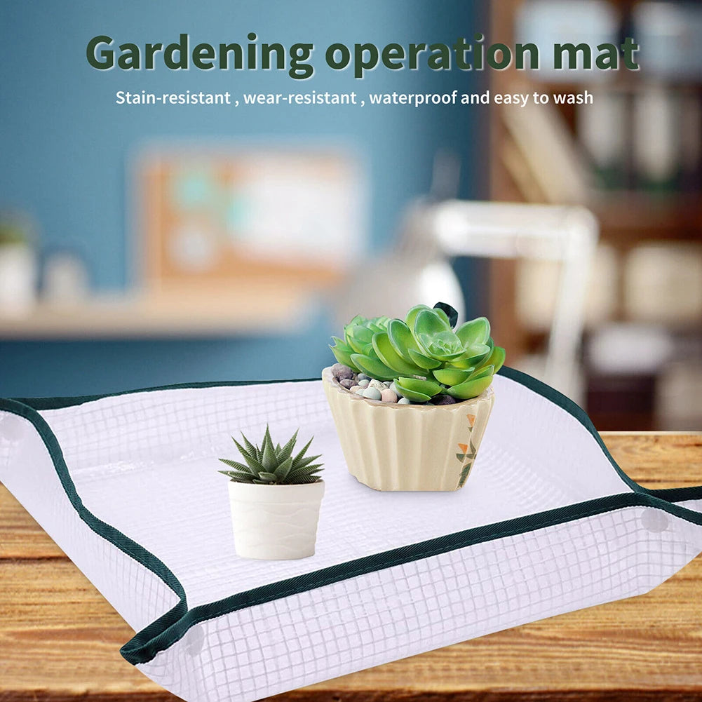 Foldable Waterproof Gardening Mat for Plant Transplanting and Potting Anti Dirty Square Repotting Tarp (19x19 inch)