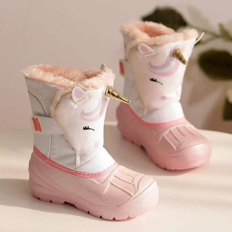 Winter Children Snow Boots Girls High-top Princess Boots Boys Anti-kick Thicken Cotton Shoes Baby Soft Waterproof Cartoon Boots