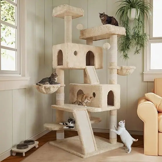 MUTICOR 66 Inches Multi-Level Large Cat Tree Tower for Indoor Big Feline/Cozy Plush Perches/Condo/Sisal Scratching Posts/Hammock