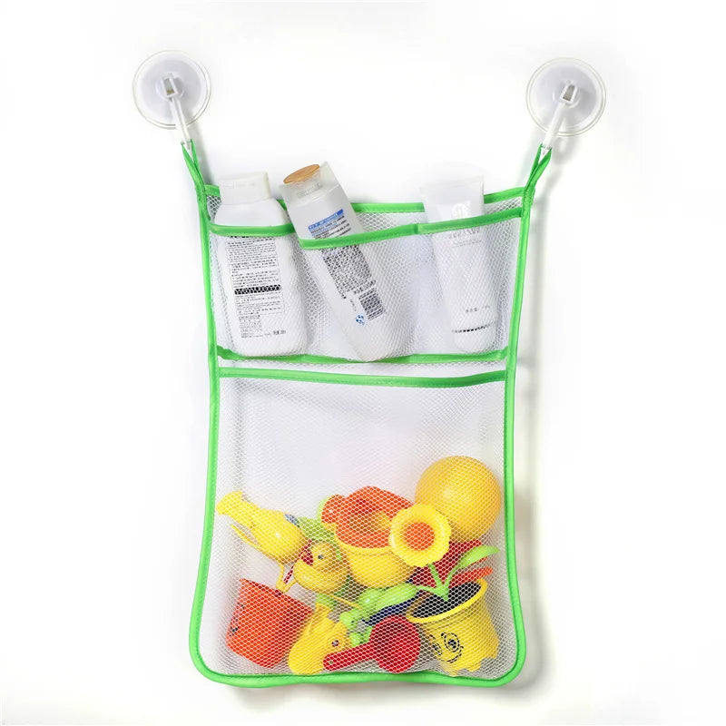 Multiuse Mesh Bath Toy Organizer Lightweight Strong Kids Bath Tub Toy Holder Basket Dual Layers Toddler Shower Caddy Hanging Bin