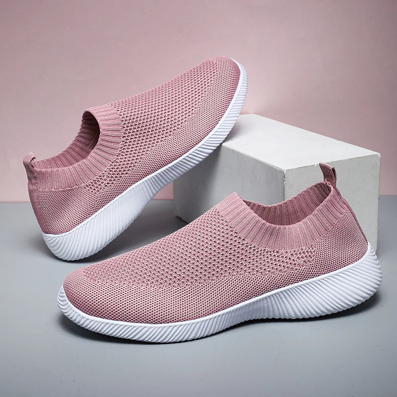 Women's Walking Shoes Wide Toe Box Knitted Slip-on Shoes for Women Comfortable and Soft Casual Work Loafer Shoes