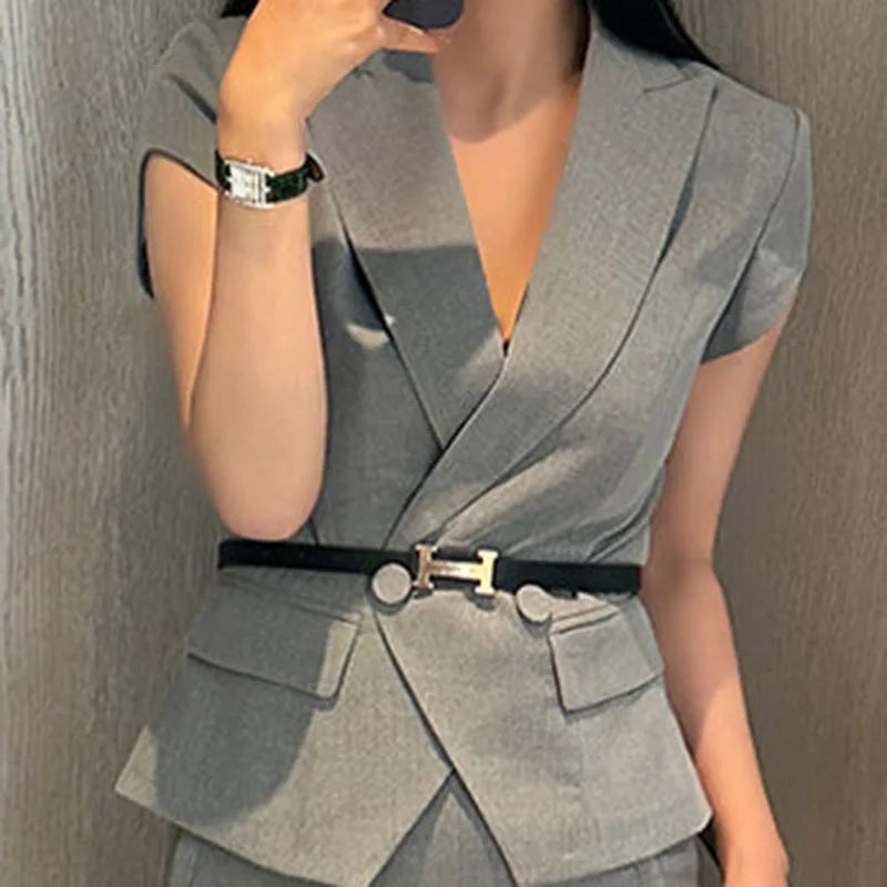 Suit skirt women's summer new professional dress slim fashion short sleeve suit slim skirt two-piece suit