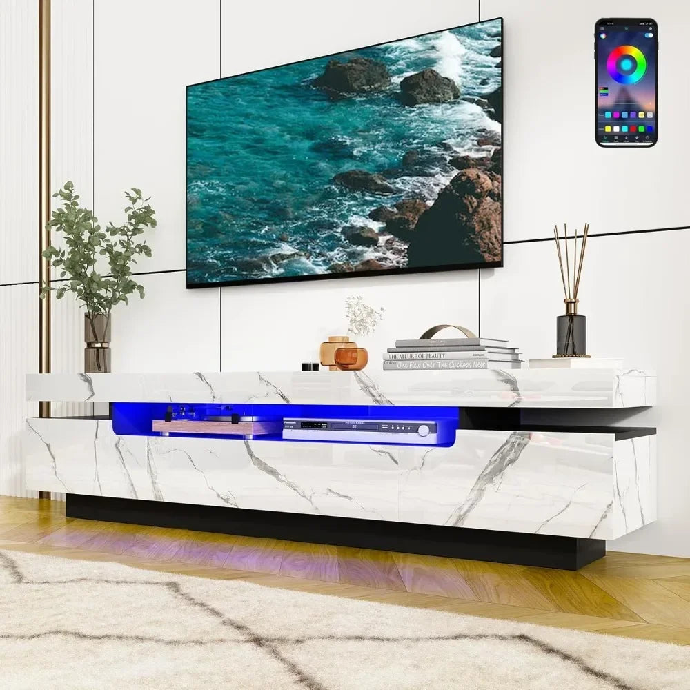 70in TV Cabinet for 75/80 Inch, High Gloss Entertainment Center with Storage Drawer,APP RGB Light, TV Stand