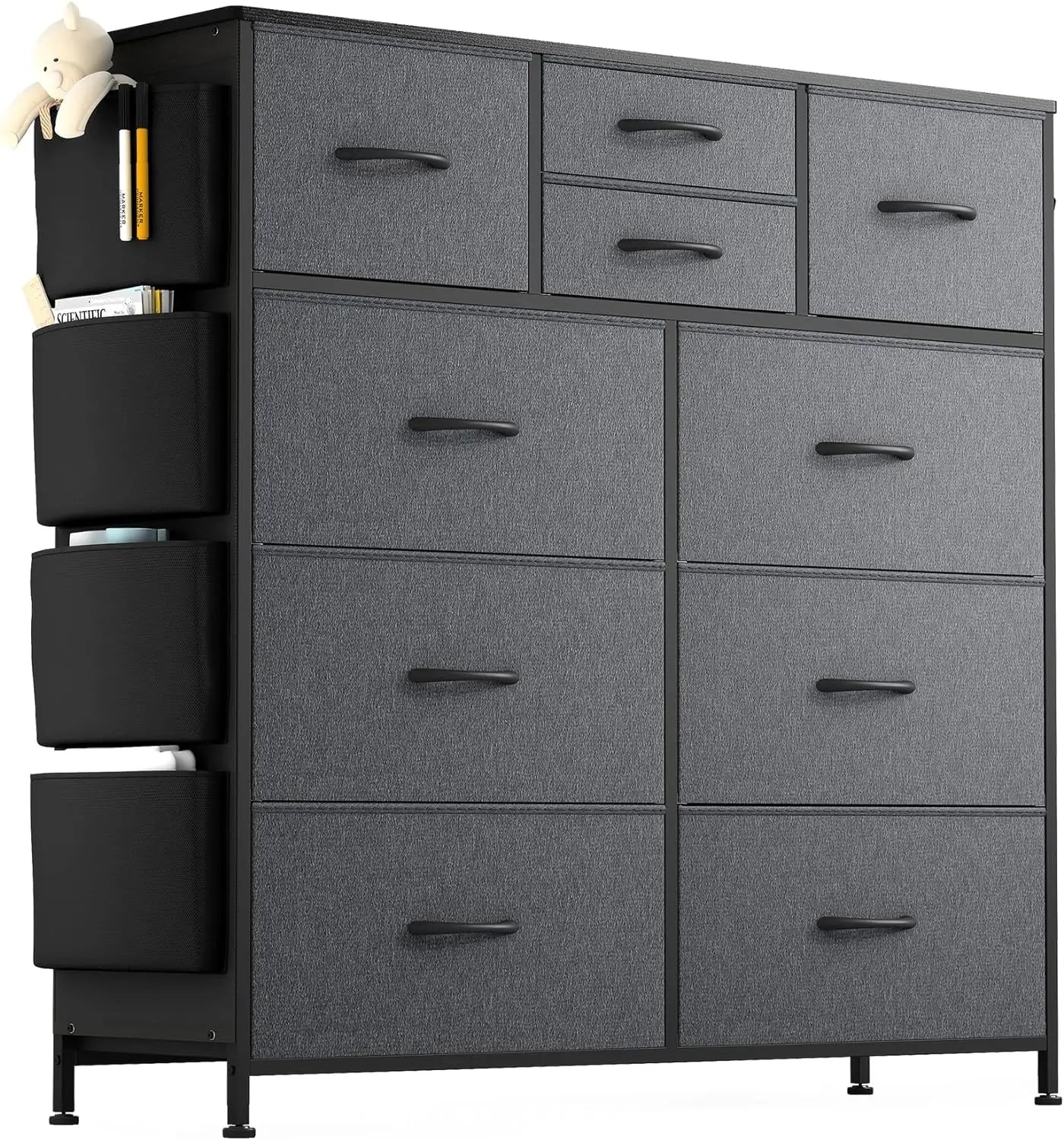 Dresser for Bedroom with 10 Drawers, Chest of Drawers with Side Pockets and Hooks, Fabric Storage Organizer Unit for Living Room