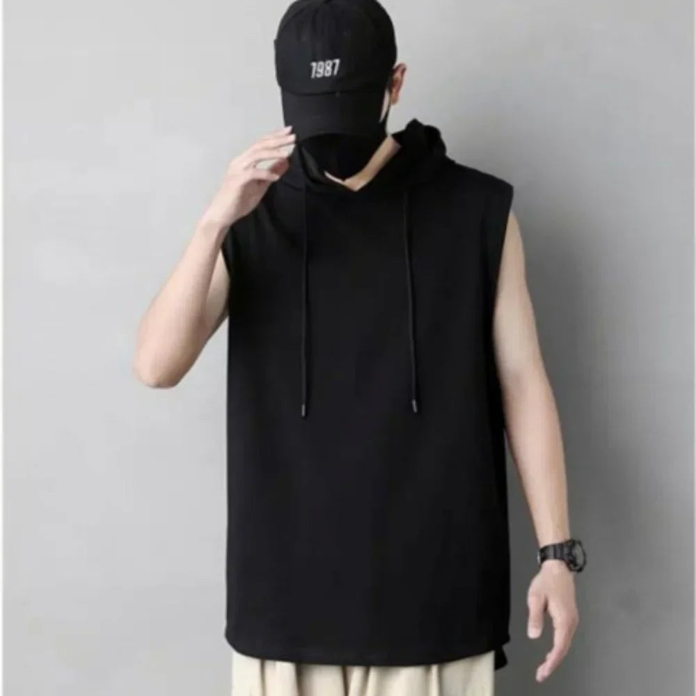 Men Hooded Sleeveless Shirt Summer Bodybuilding Gym Tank Top Man Fashion Hip Pop Vest Fitness Singlets Sweatshirt Male Clothing