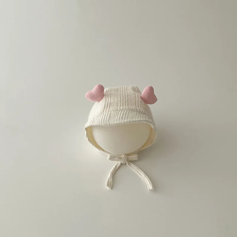 Newborn Baby Hat Autumn Cute Beanie for Girls Beige Infant Bonnet Lace Cartoon Ear Toddler Hats Boys Accessories 0-12M