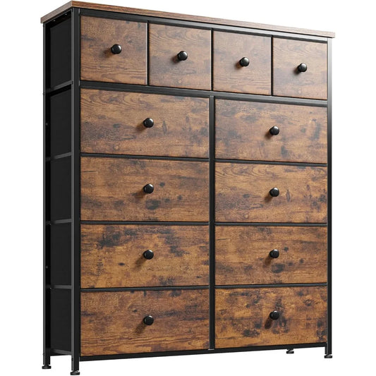 Dresser,Dresser for Bedroom with 12 Drawers Dressers & Chests of Drawers for Bedroom, Living Room,Wood Top Metal Frame