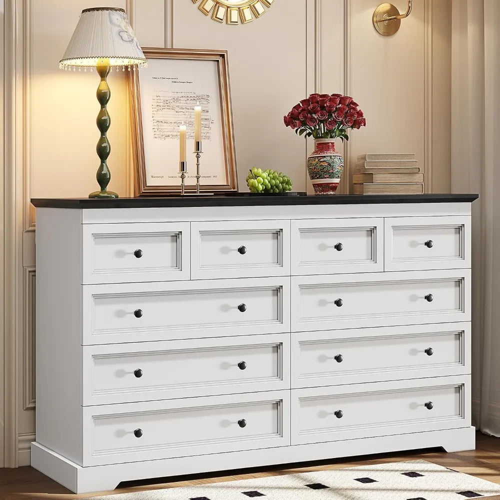 10 Drawers Dresser, Large Drawers White Dresser for Bedroom, Wood Dressers & Chest of Drawers for Bedroom, Living Room