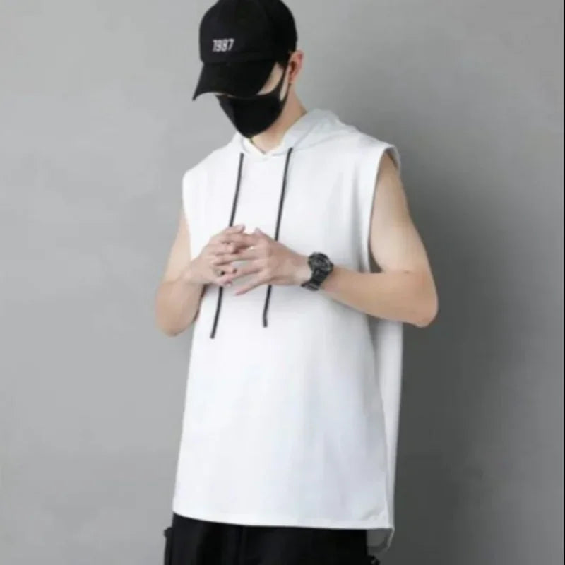 Men Hooded Sleeveless Shirt Summer Bodybuilding Gym Tank Top Man Fashion Hip Pop Vest Fitness Singlets Sweatshirt Male Clothing