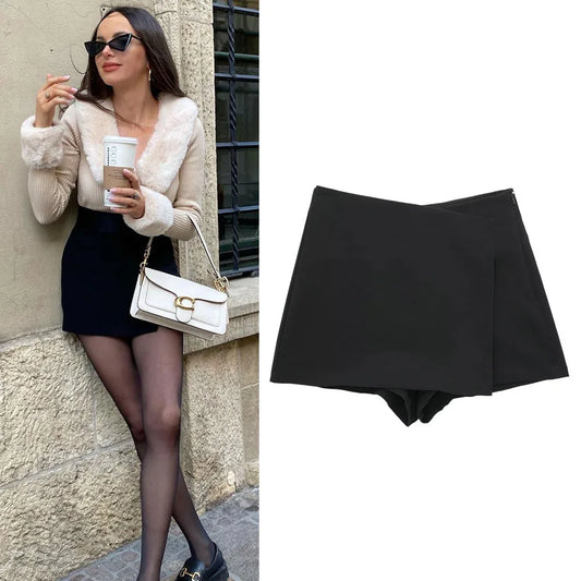 TRAF Woman High waist Shorts Skirts Asymmetric Shorts Skirts Black Pink Mini Skirt Shorts Woman Shorts Autumn Fashion shorts