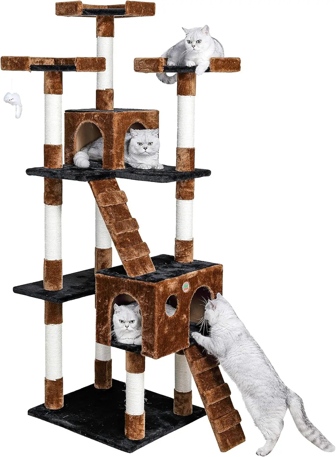 72" Tall Tree Tower with Condos - Large Tree  Tower for Indoor Cats - Play Scratch Hide Climb Activity