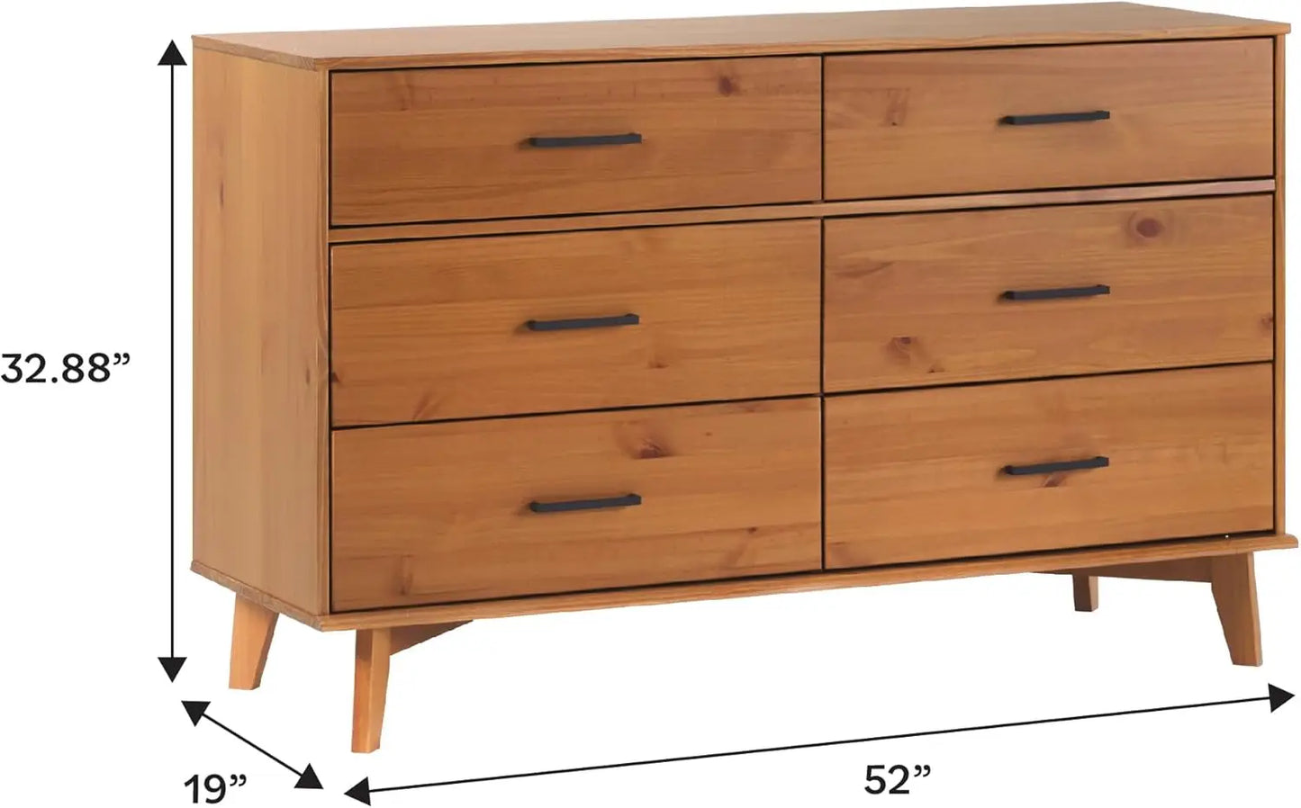 Edision Modern Solid Pine Wood 6-Drawer Dresser with Metal Handles and Generous Storage Space, Caramel Finish