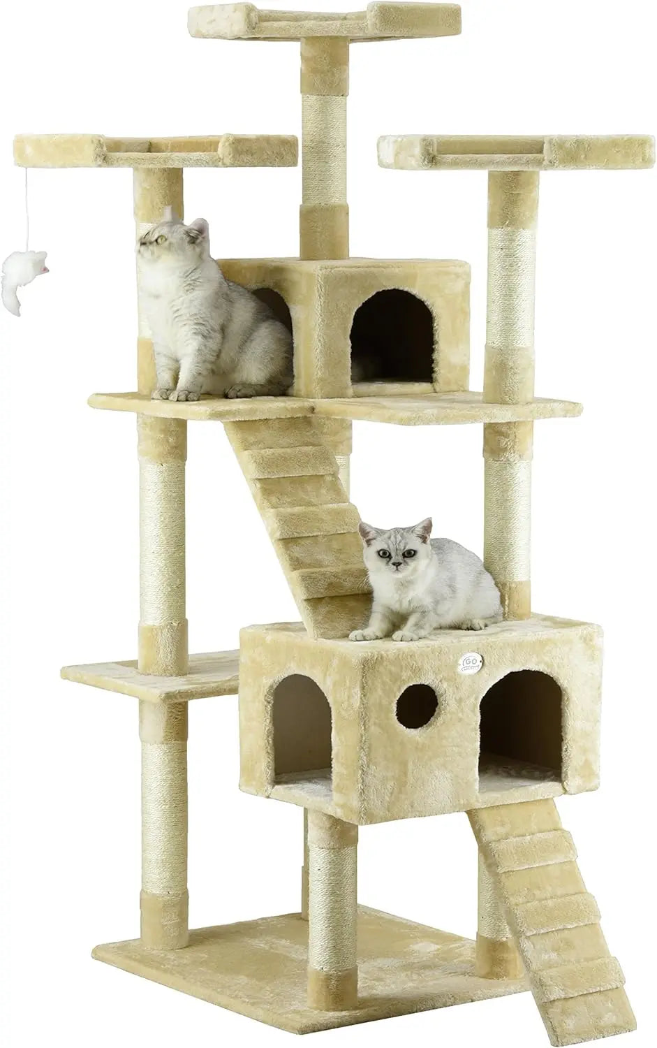 72" Tall Tree Tower with Condos - Large Tree  Tower for Indoor Cats - Play Scratch Hide Climb Activity