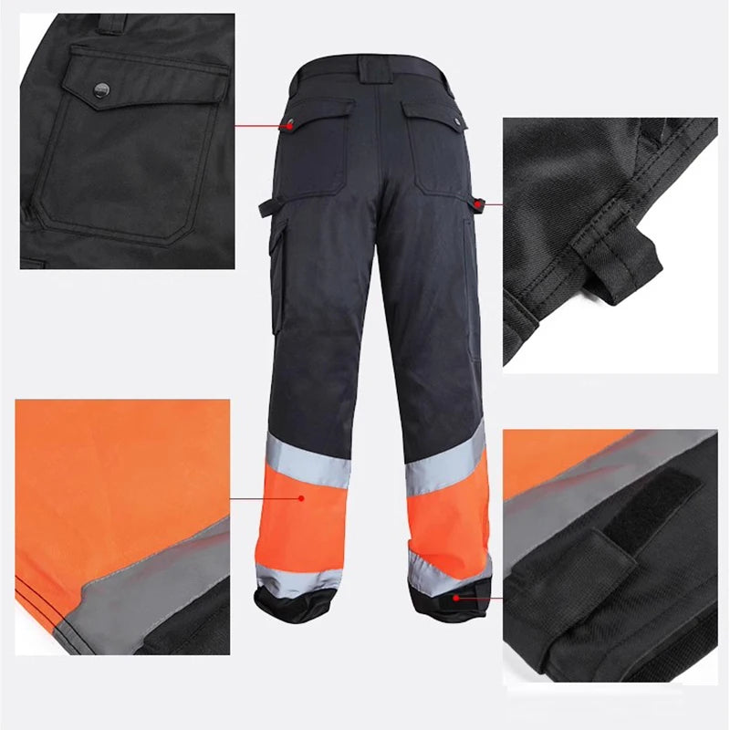 Work Pants Men Construction with Functional Pockets Cargo Pants Man Reflective Striped Hi Vis Workwear High Visibility Clothing