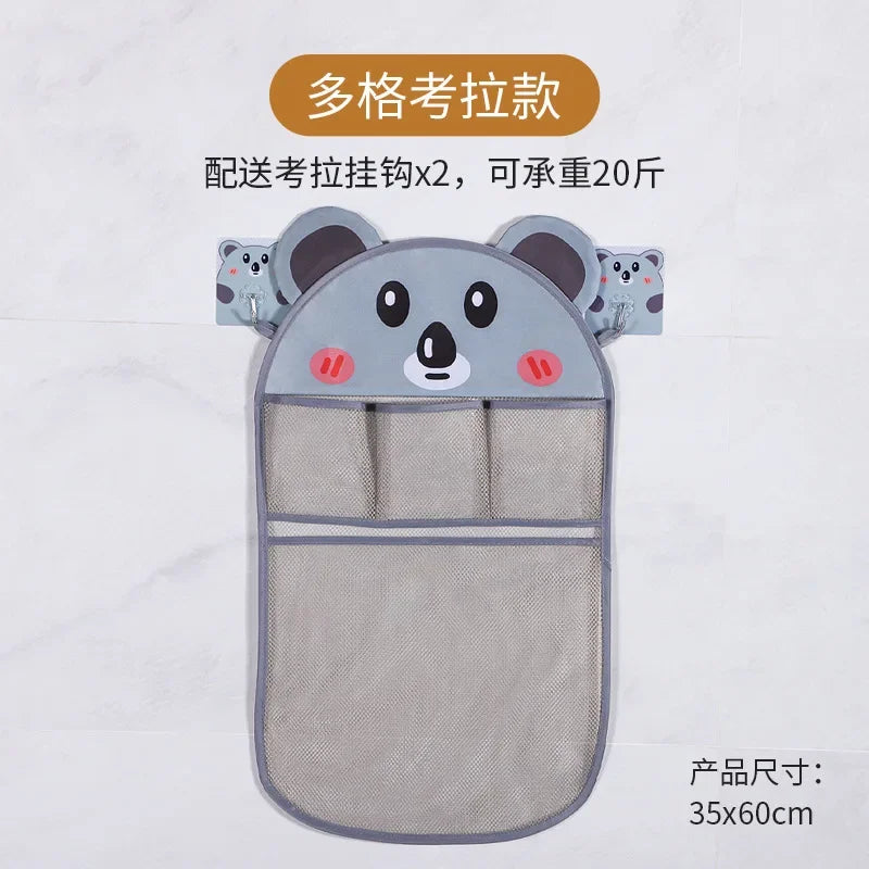 Cute Cartoon Transparent Multifunction Bath Toy Organizer Baby Bathroom Mesh Suspendable Shower Products Game Bag with 2pcs Hook