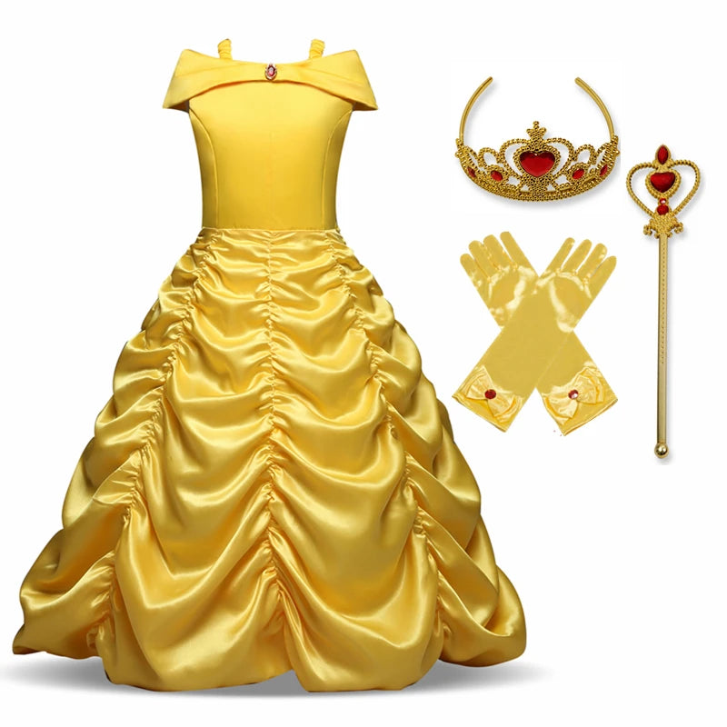 Girls Belle Princess Dress for Girls Beauty and The Beast Cosplay Children Birthday Party Prom Dress Kids Halloween Costumes