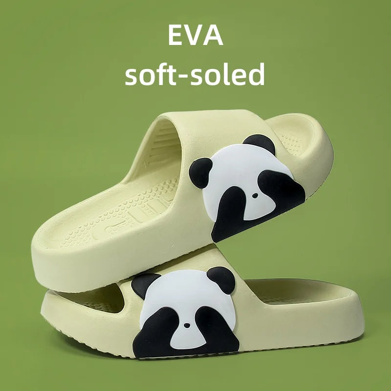 Cute Panda print women's slippers Creative non-slip bathroom slippers Couple home slippers Comfortable soft soled fun slippers