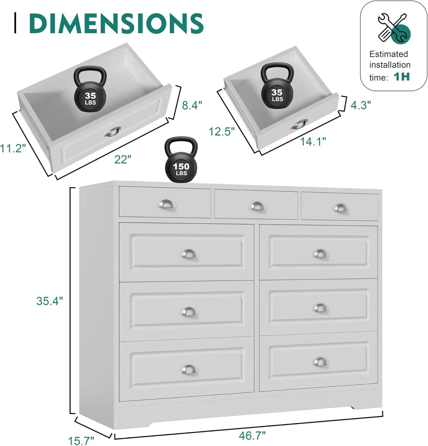 6 Drawer Dresser, Chest of Drawers Organizer Storage with Wide Drawers, Large Storage Cabinet,Modern Dresser for Bedroom, Living