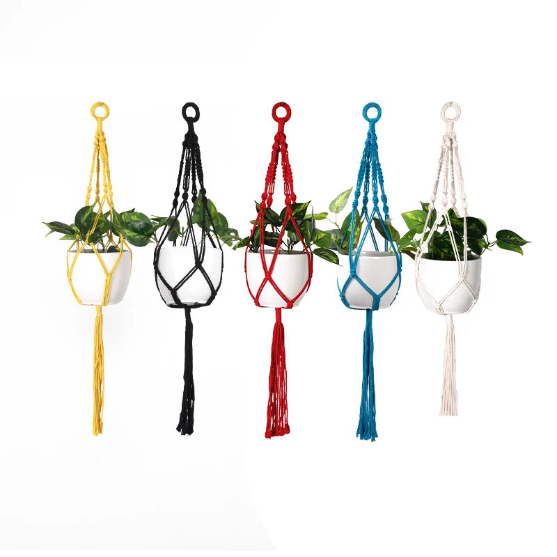 Macrame handmade plant hanger baskets flower pots holder balcony hanging decoration knotted lifting rope home garden supplies