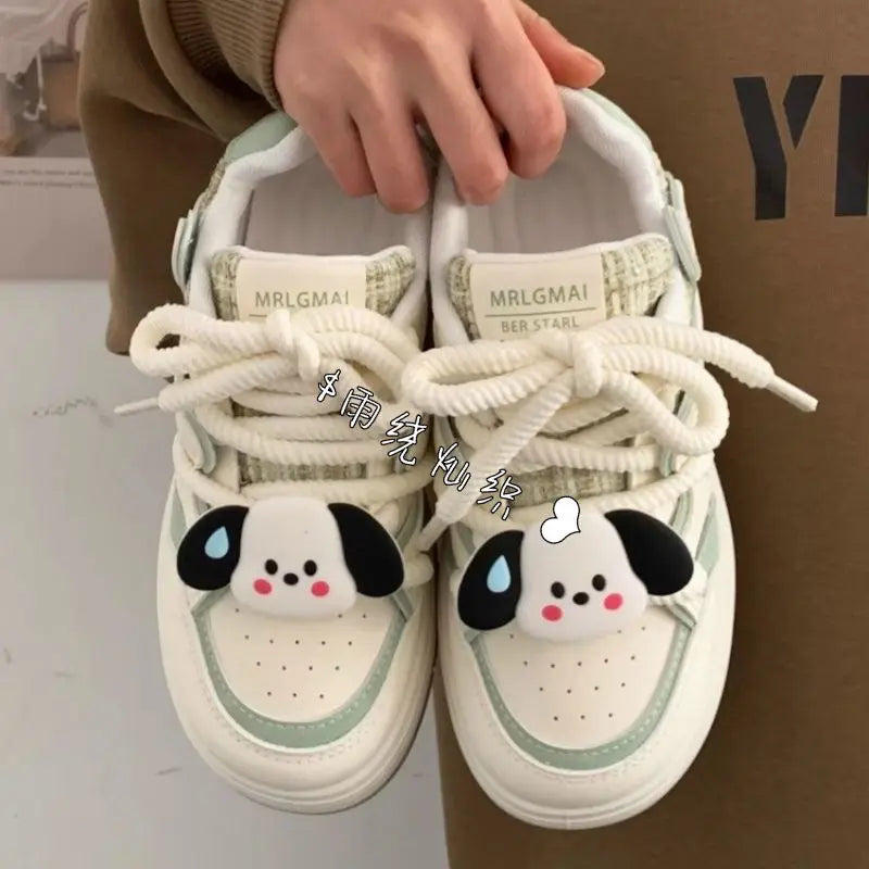 Sanrioed Hello Kitty Sneakers Kawaii Women's Shoes Fashion Breathable Sports Shoes Leather Cartoon Cute Pochacco Girl Skateboard