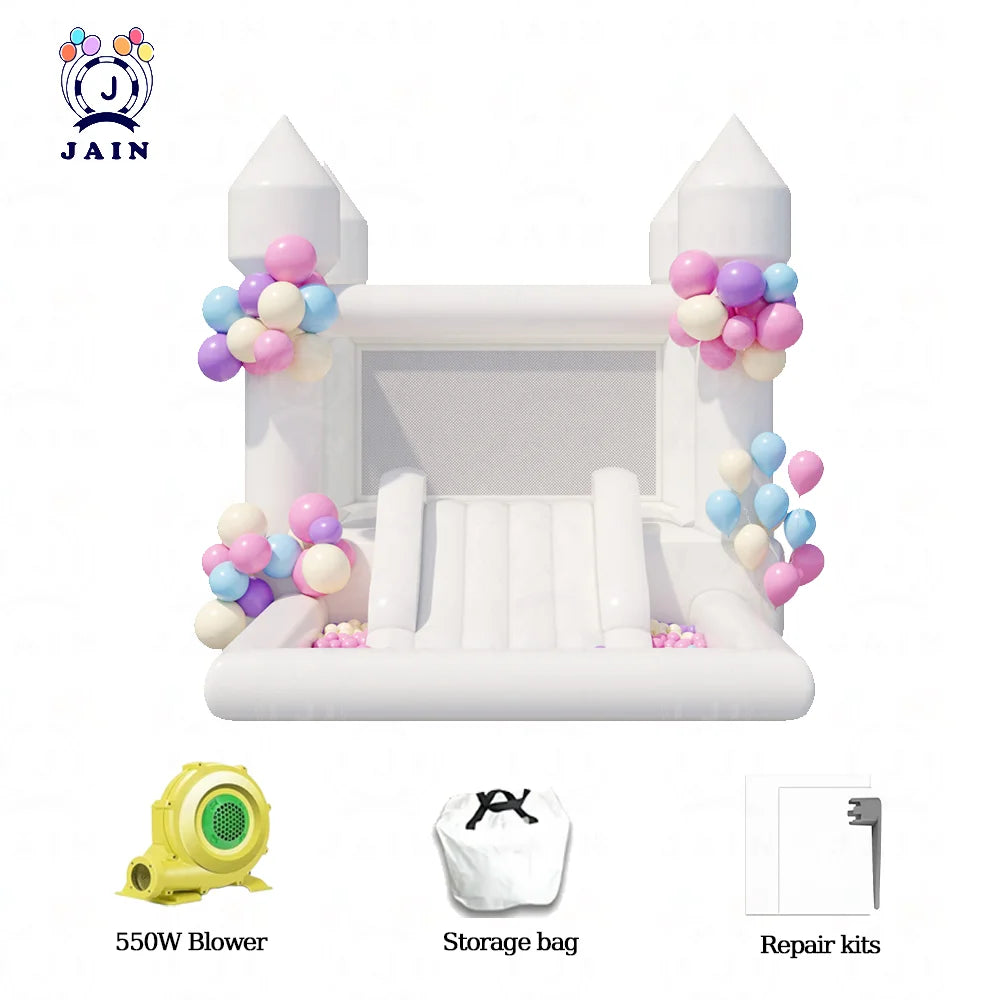 Fast Shipping White Bounce House Inflatable Trampoline with Blower, White Bouncy Castle for Kids Birthday Party Events