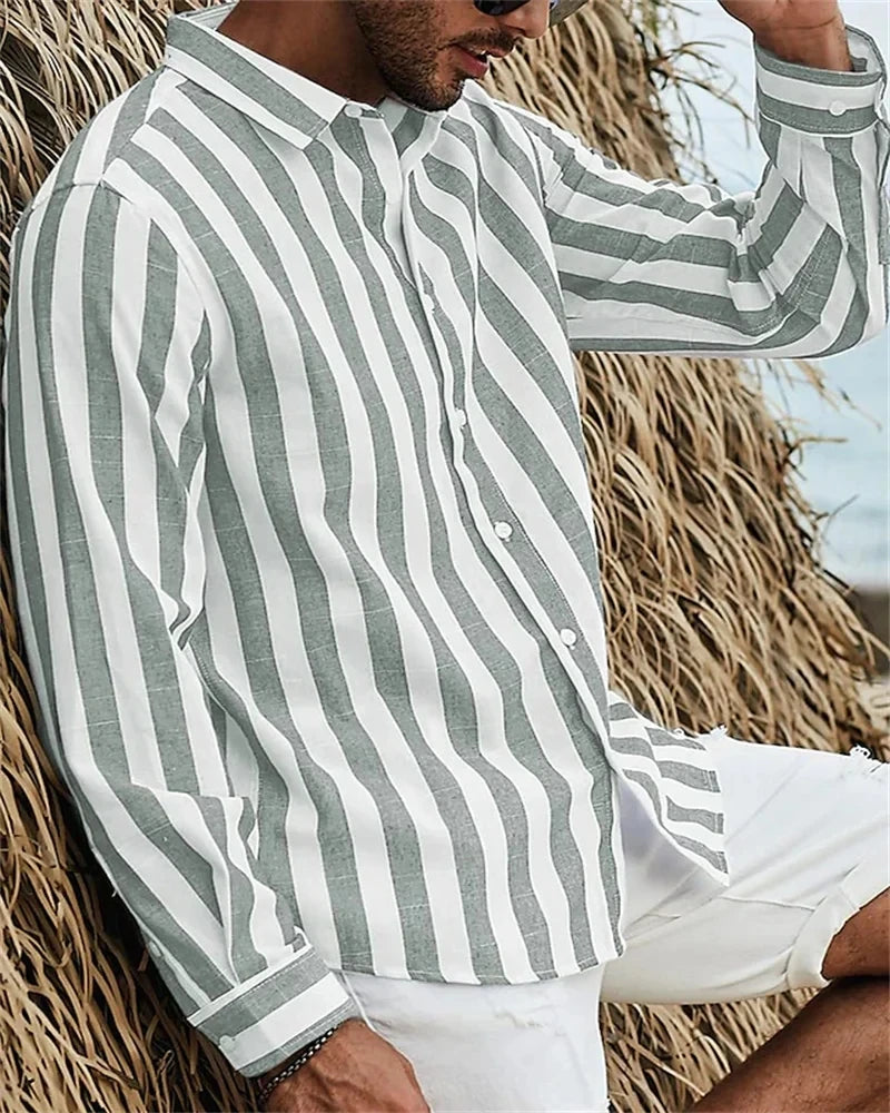 Summer New Men's Shirt Long Sleeve Striped Print Top Men Casual blouse Luxury Men's Wear Hawaiian Elegant Classic Fashion S-6XL