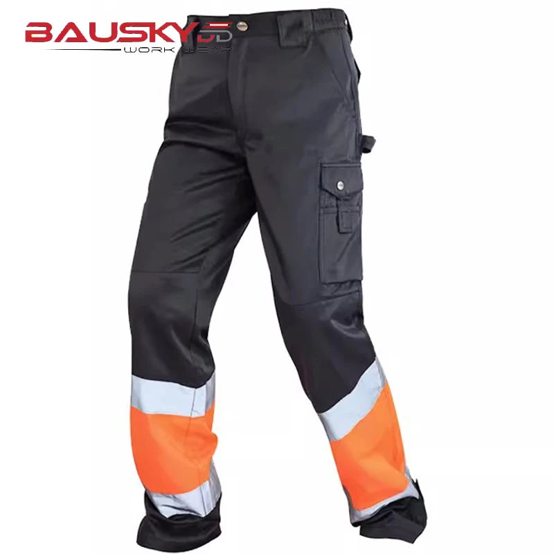 Work Pants Men Construction with Functional Pockets Cargo Pants Man Reflective Striped Hi Vis Workwear High Visibility Clothing