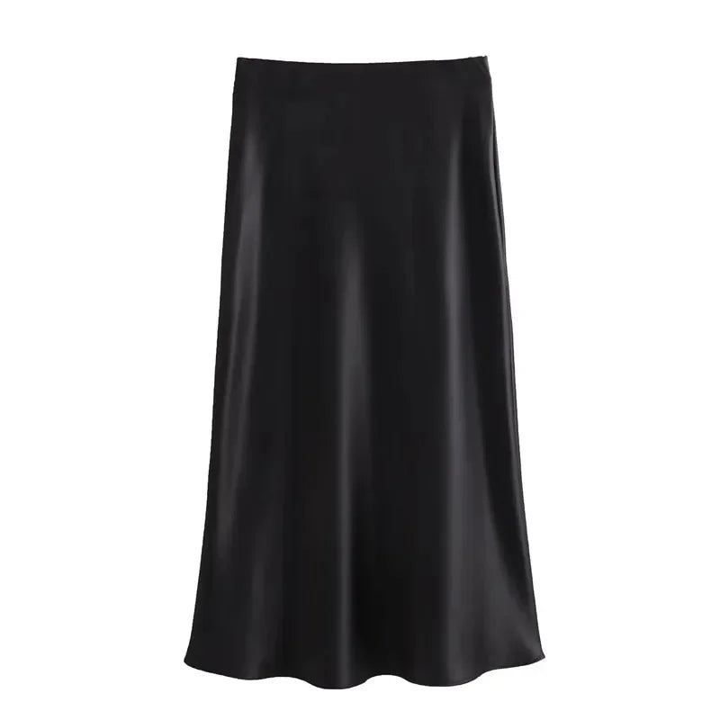 2024 Black Satin Skirt Woman High Waist Elegant Long Skirts For Women Fashion Summer Midi Skirt Office Women's Skirts